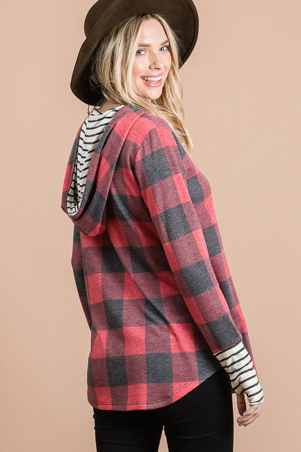 Plaid butter soft stretchy hoodie