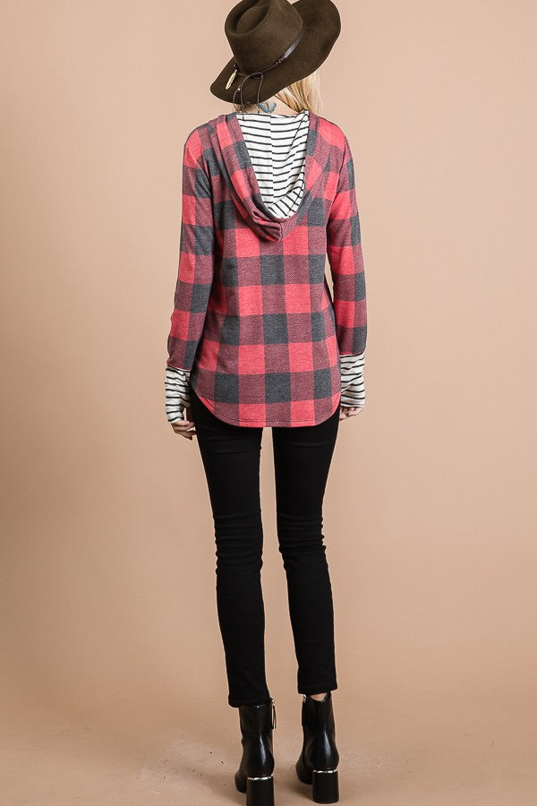 Plaid butter soft stretchy hoodie
