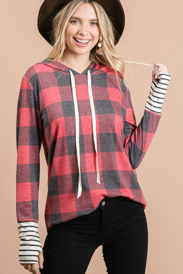 Plaid butter soft stretchy hoodie