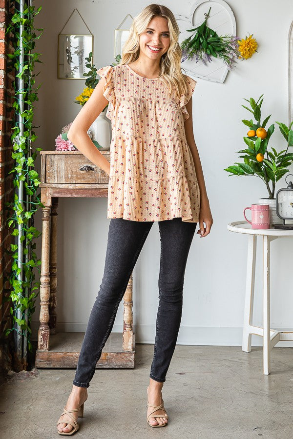 Butterfly Sleeve Ditsy Floral Tiered Top