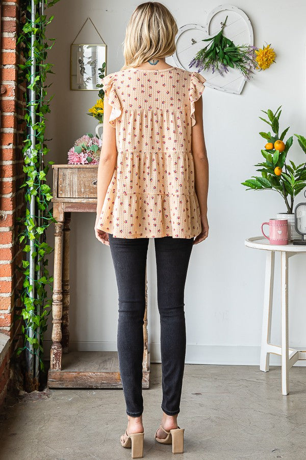 Butterfly Sleeve Ditsy Floral Tiered Top