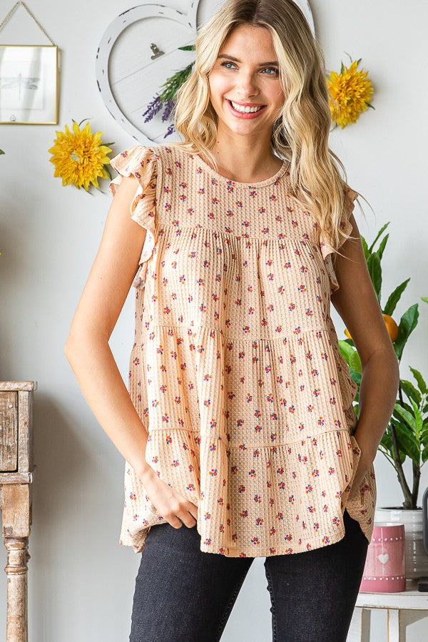 Butterfly Sleeve Ditsy Floral Tiered Top