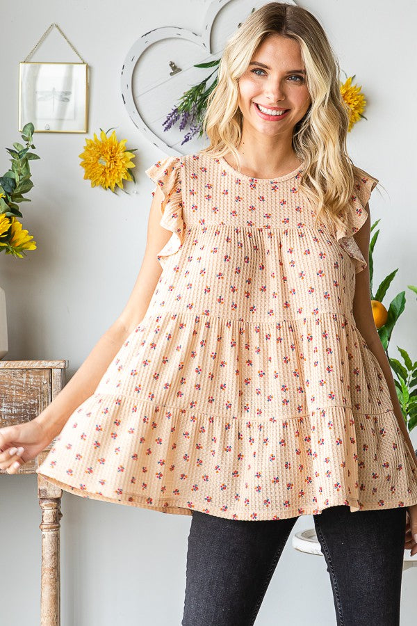 Butterfly Sleeve Ditsy Floral Tiered Top
