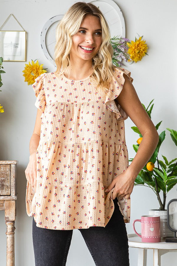 Butterfly Sleeve Ditsy Floral Tiered Top