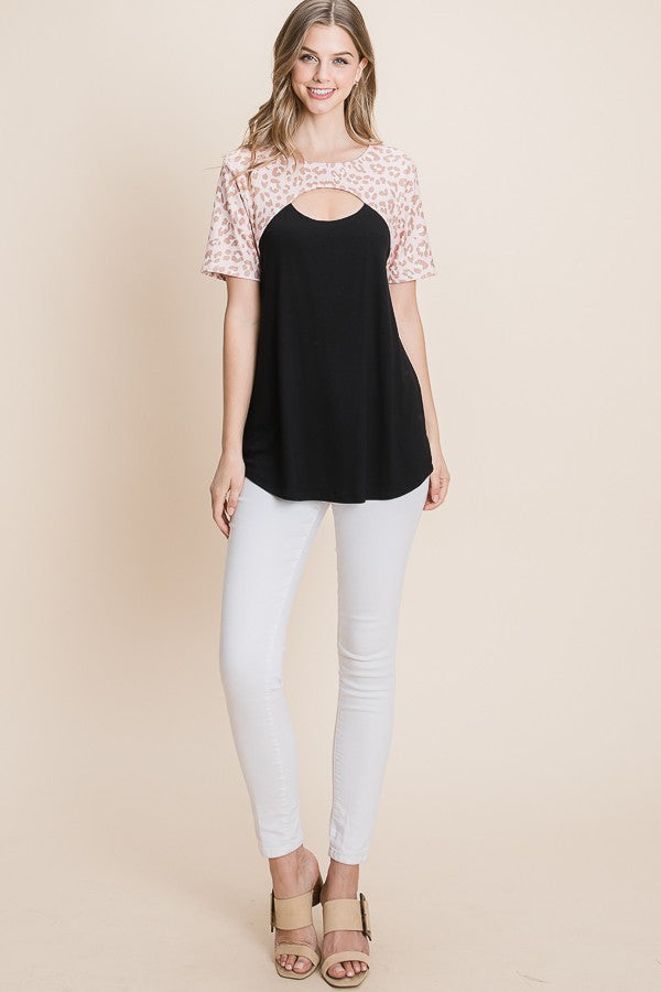 Chic Leopard Black Cutout Top