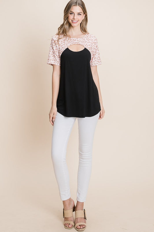 Chic Leopard Black Cutout Top