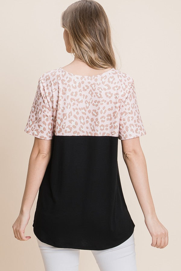 Chic Leopard Black Cutout Top