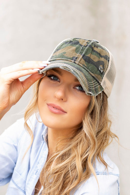 Camo Distressed Caps Hat