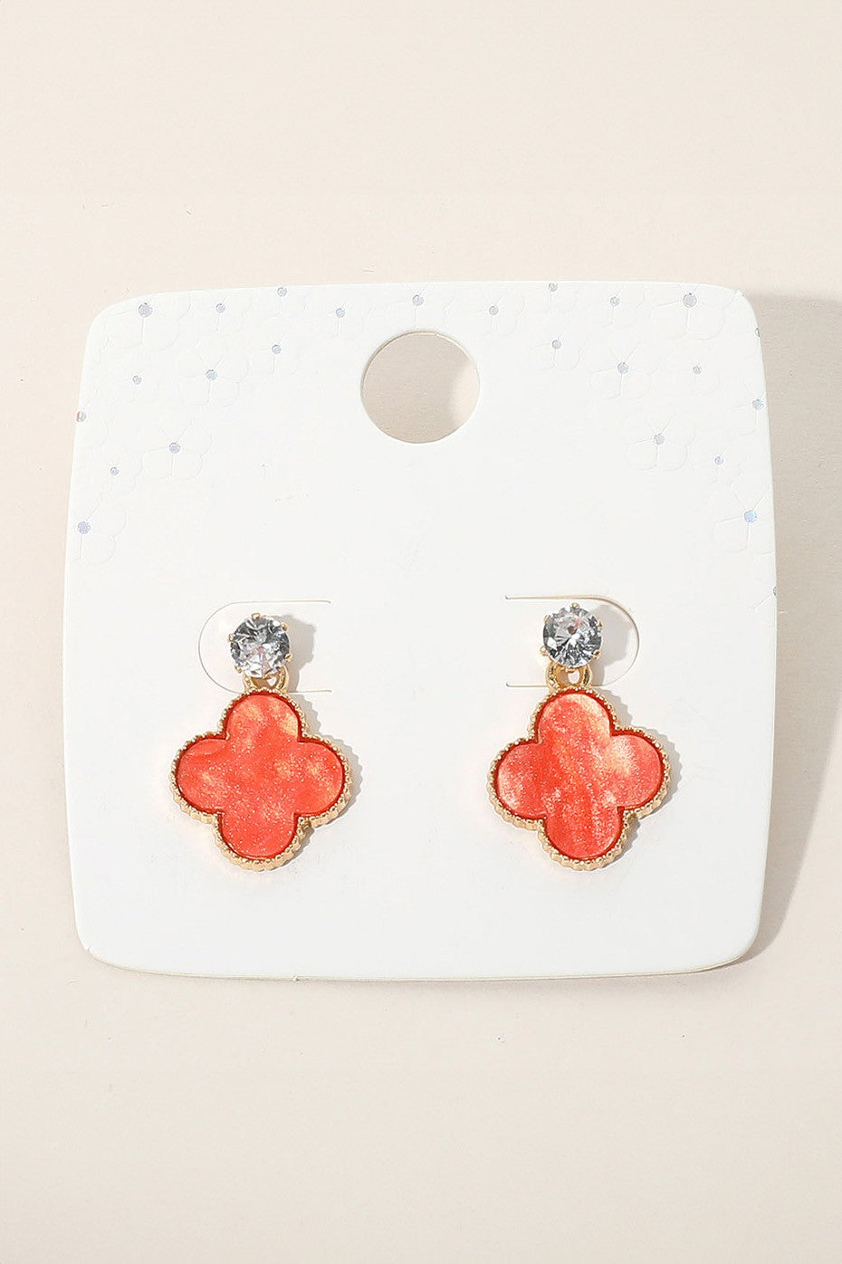 Round Stone Quatrefoil Charm Drop Earrings