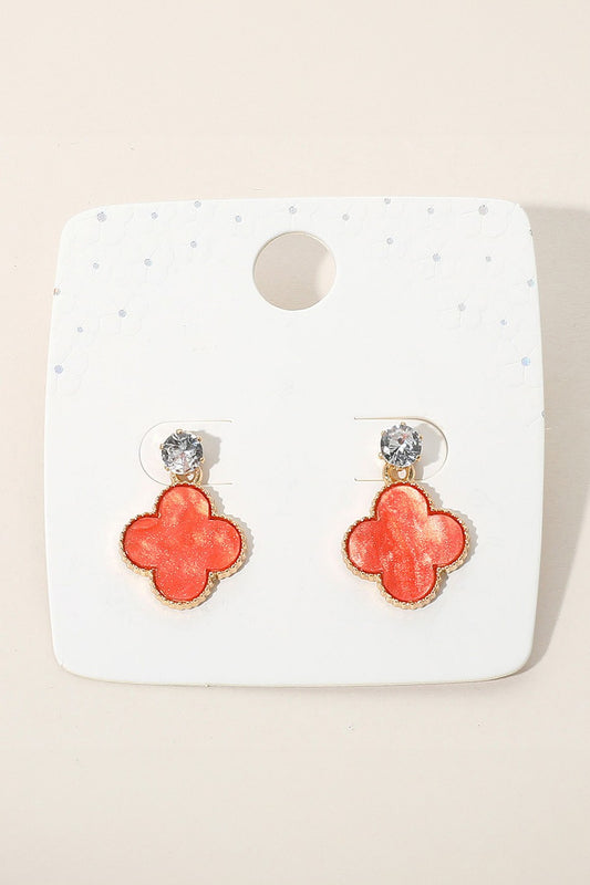 Round Stone Quatrefoil Charm Drop Earrings