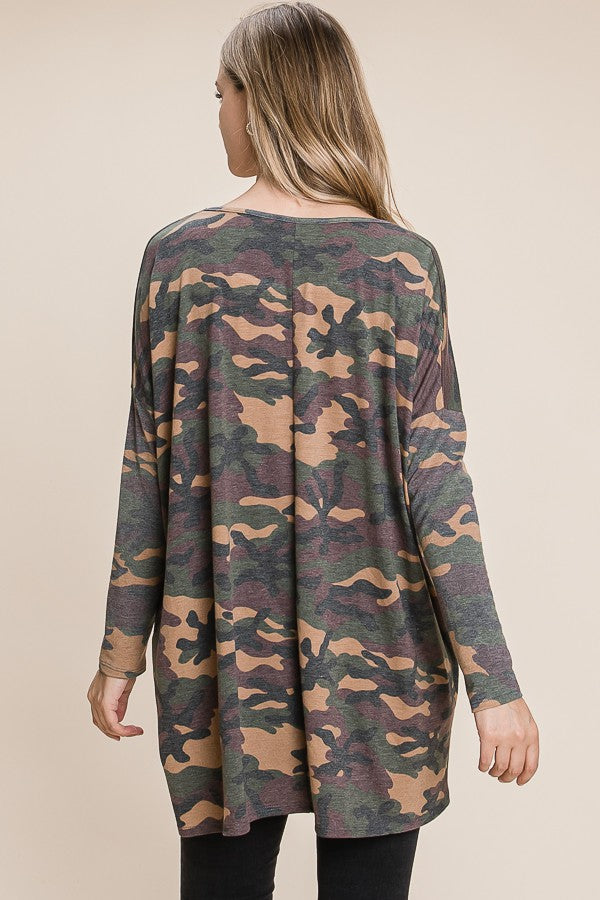 Oversize Fit Camo Print Top