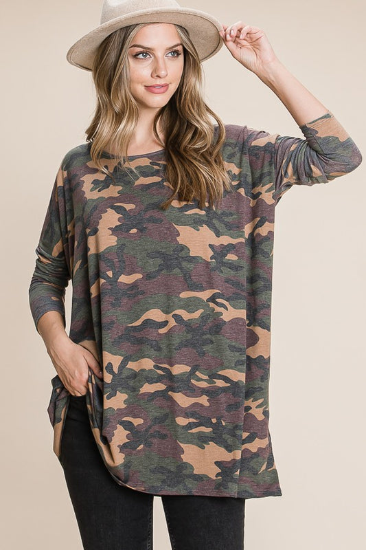 Oversize Fit Camo Print Top