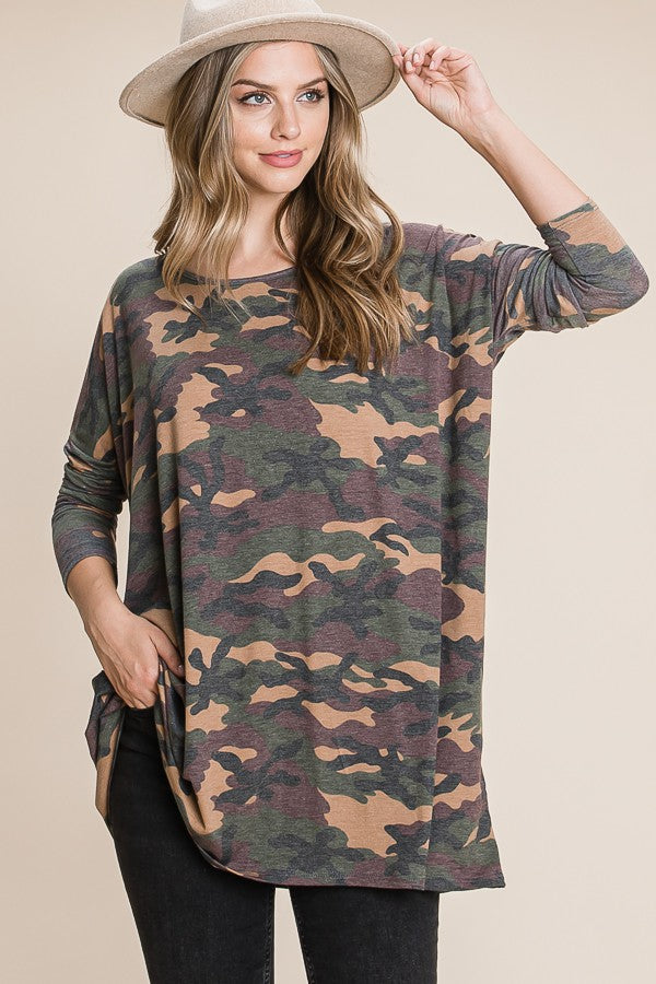 Oversize Fit Camo Print Top