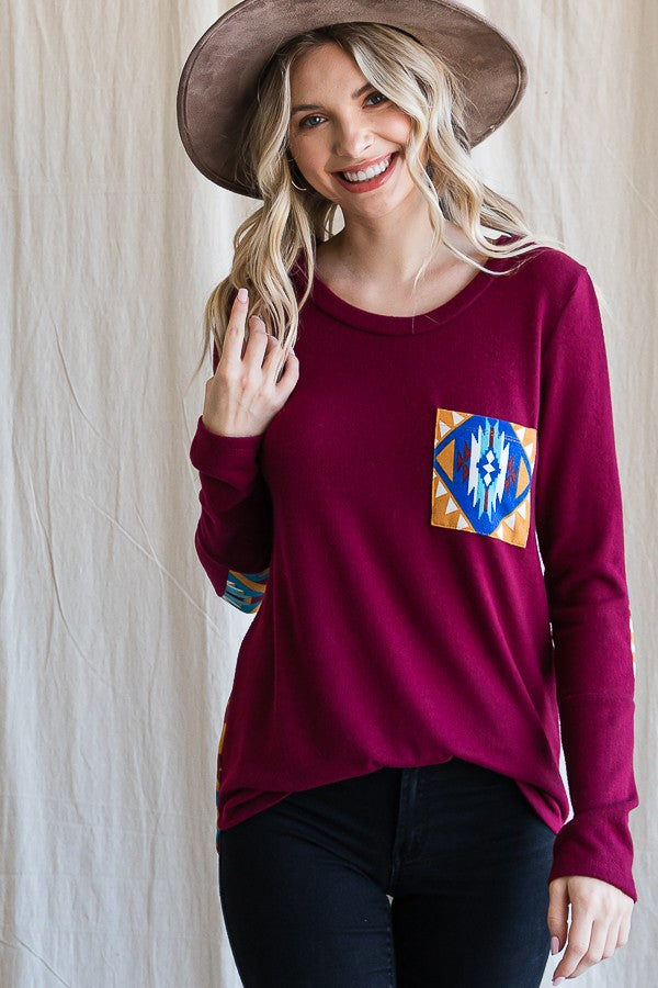 Aztec Print Contrast Pocket Top