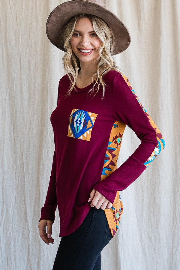 Aztec Print Contrast Pocket Top