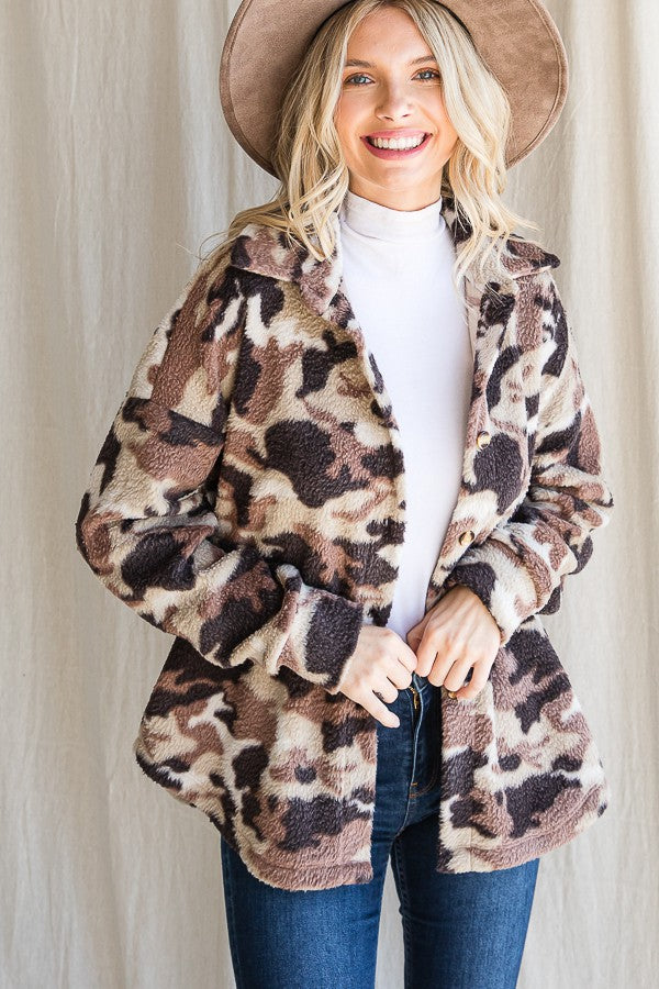 Camo Print Button Down Top