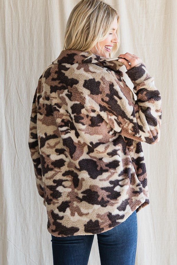 Camo Print Button Down Top