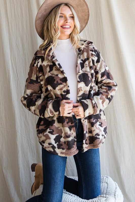 Camo Print Button Down Top