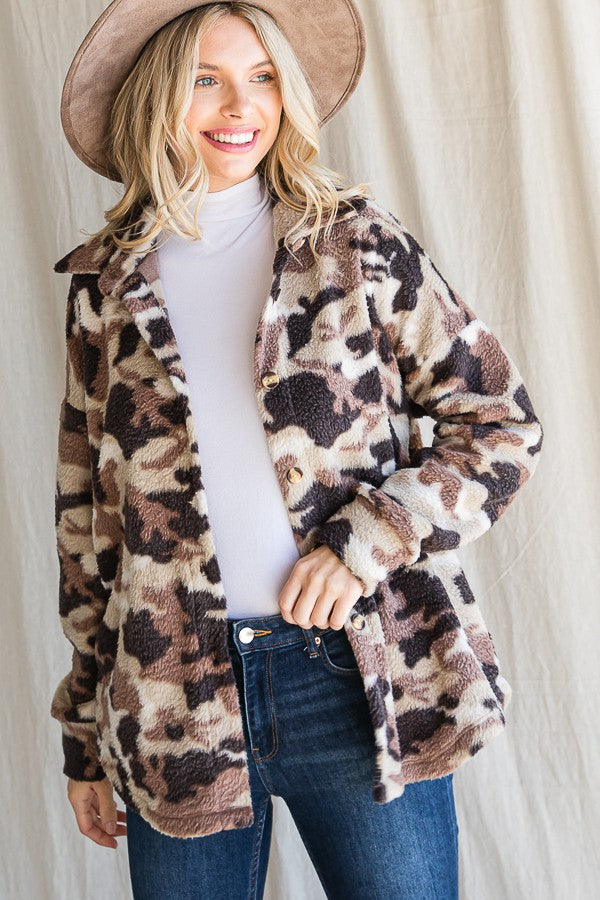 Camo Print Button Down Top