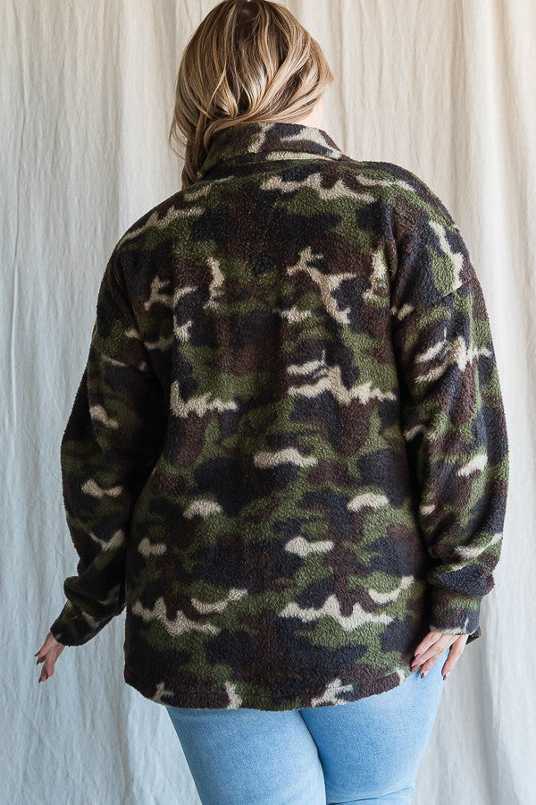 Plus Camo Print Button Down Top