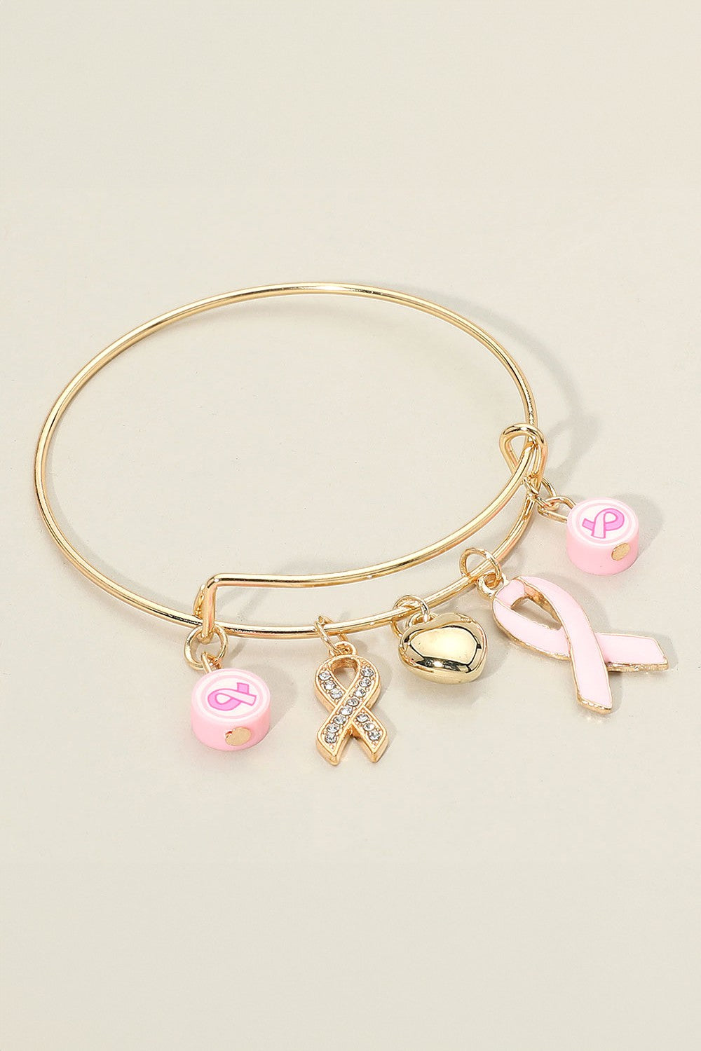 Pink Ribbon Heart Charm Bangle Bracelets
