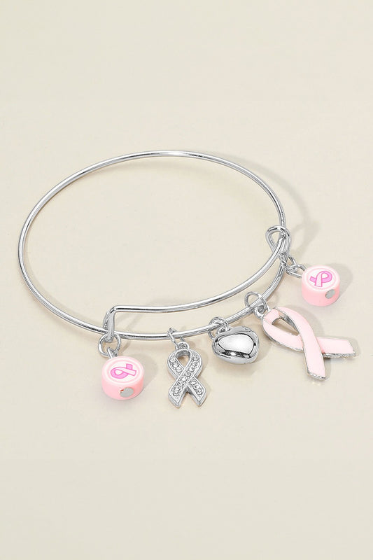 Pink Ribbon Heart Charm Bangle Bracelets