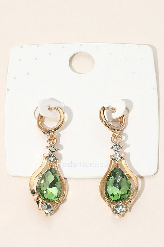 Teardrop Stone Dangle Huggie Earrings