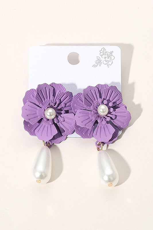 Teardrop Pearl Dangle Flower Earrings