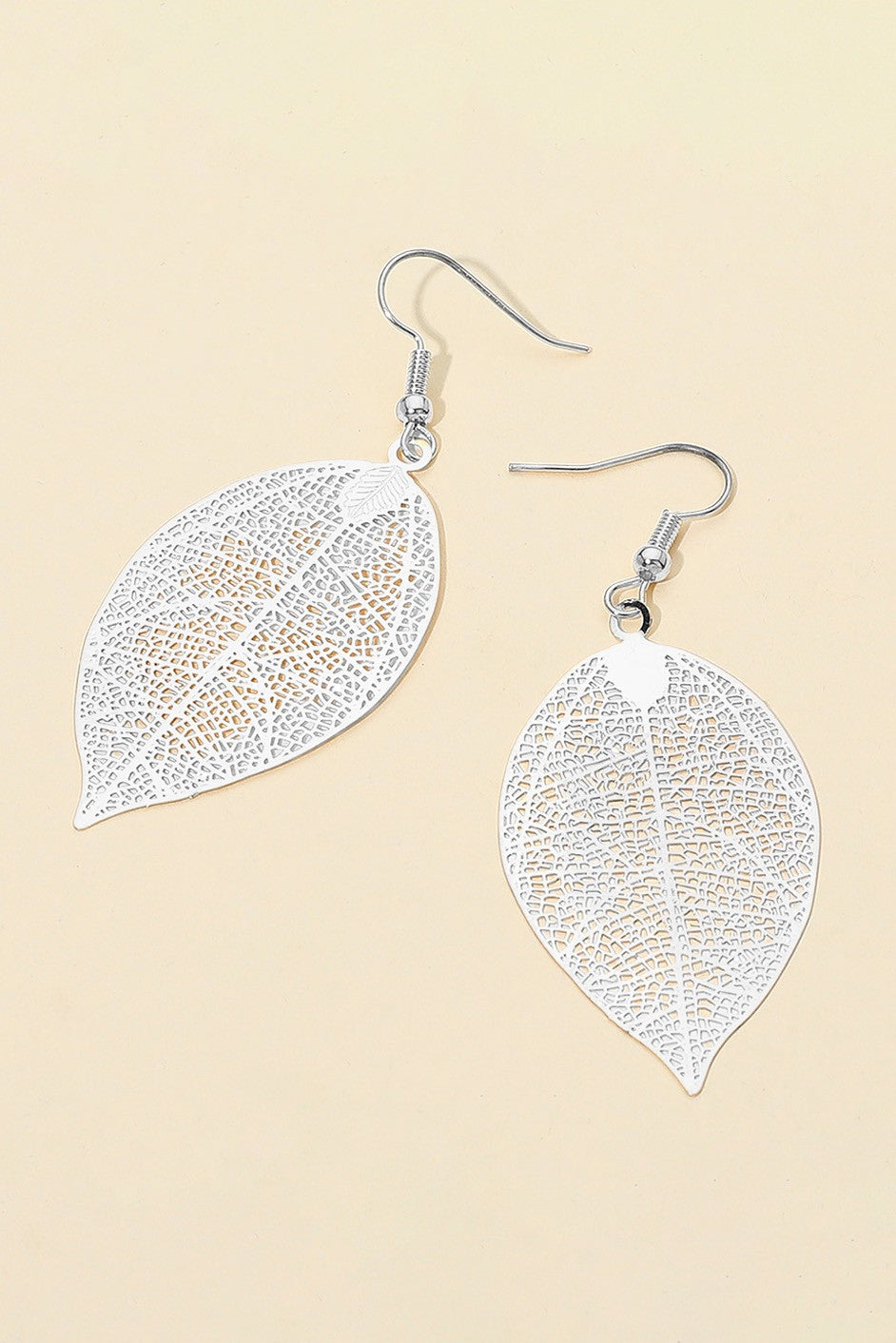 Metal Filigree Leaf Dangle Earrings
