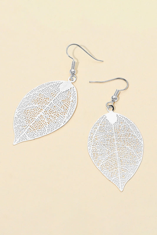 Metal Filigree Leaf Dangle Earrings