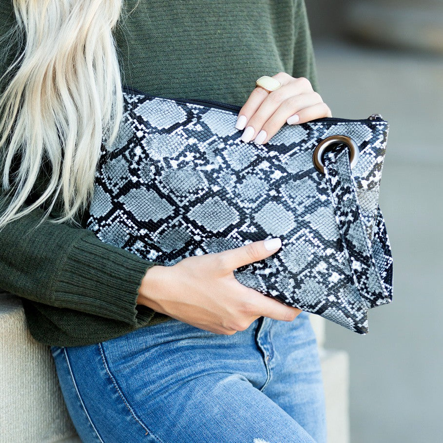 Snake Print Oversized Everyday Clutch