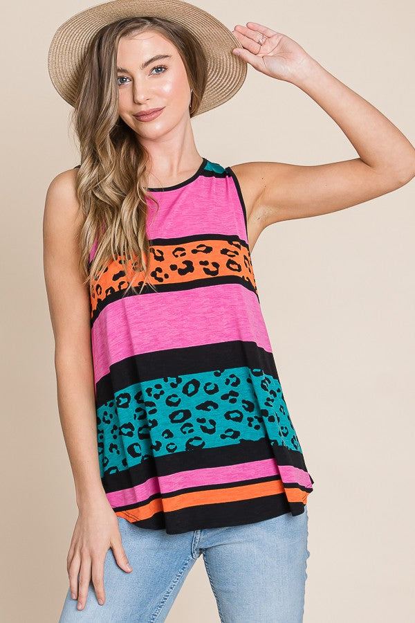 Neon Leopard Color Block Tank