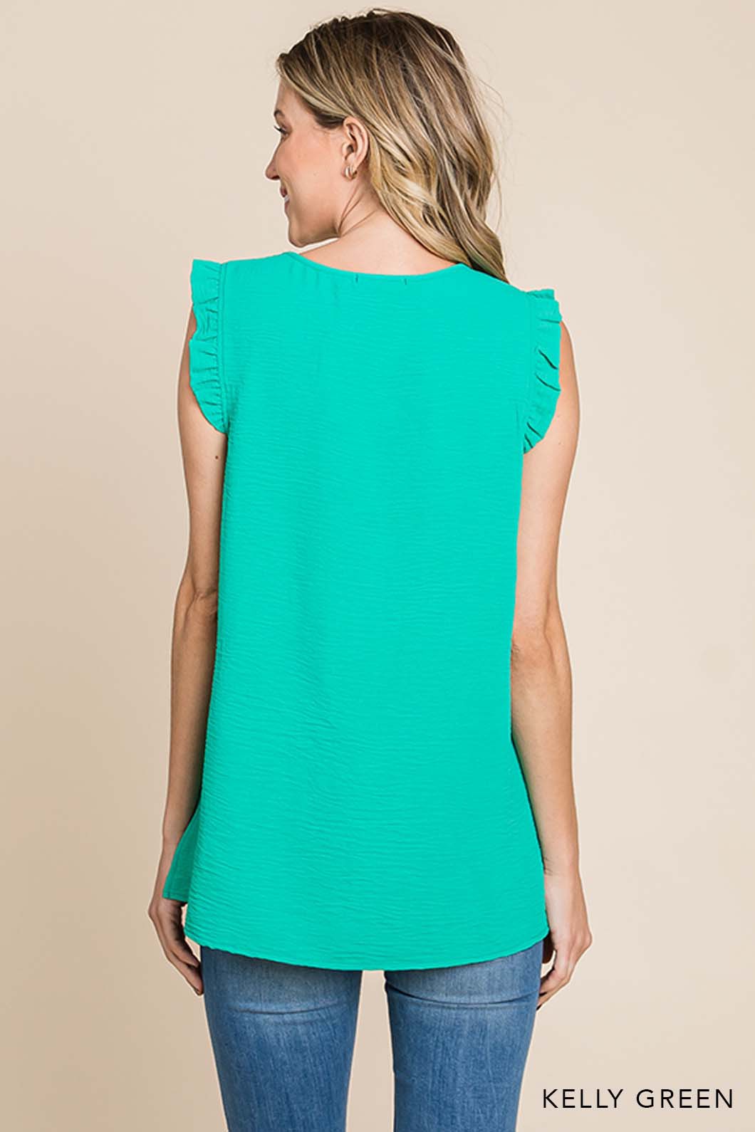 Solid Ruffle Cap Sleeve Top
