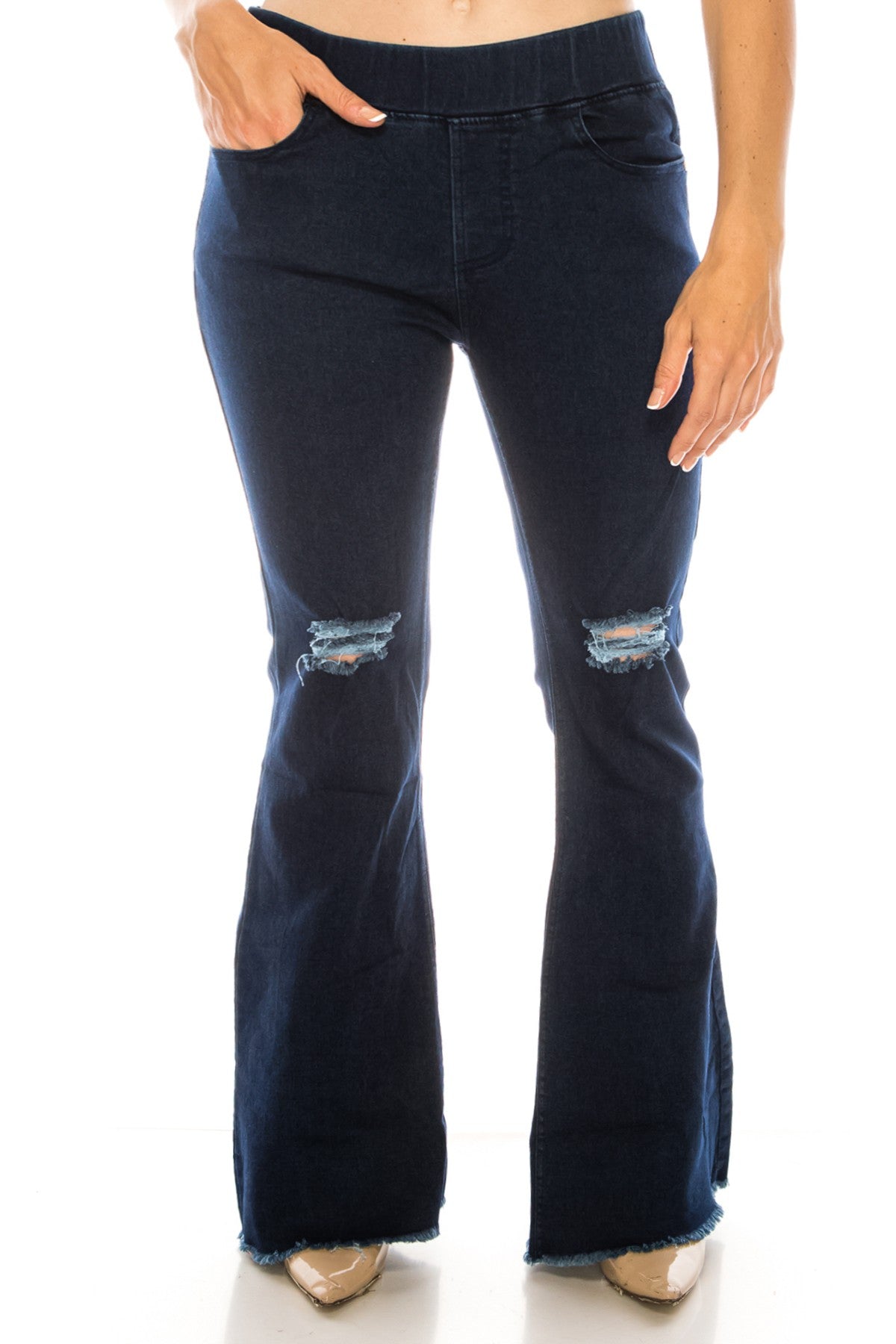Curvy Pull On Flare Jeans