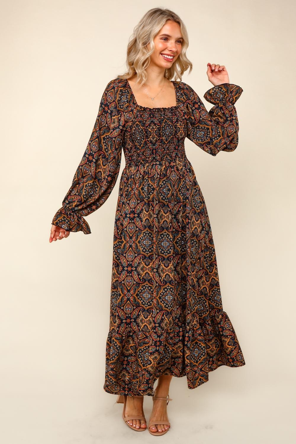 Bohemian Woven Maxi Dress W/side Pockets