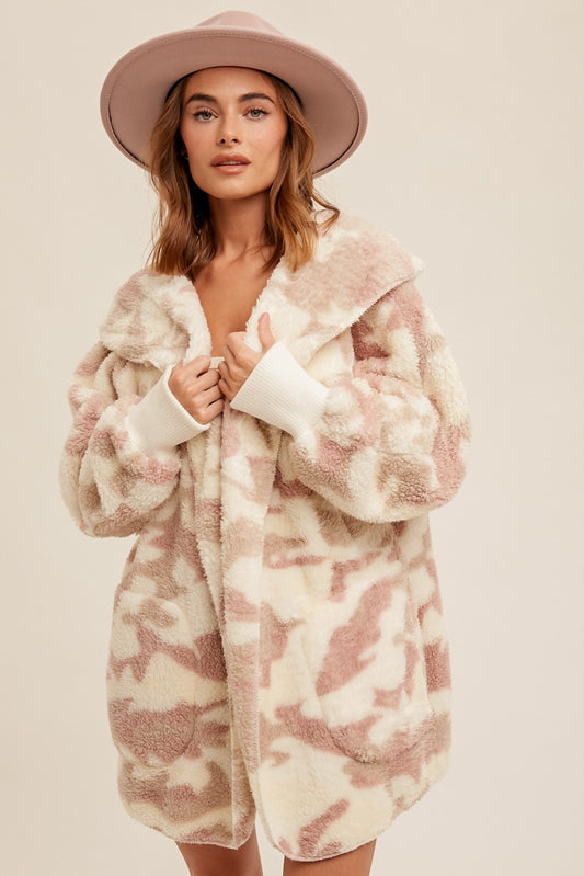 Mauve Print Fur Open Jacket