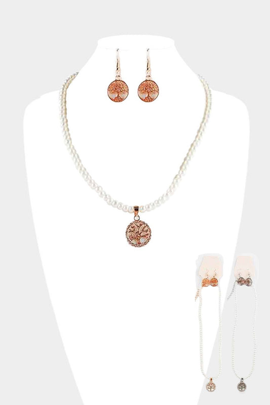 Tree Of Life Pendant Pearl Necklaces. 2 piece set