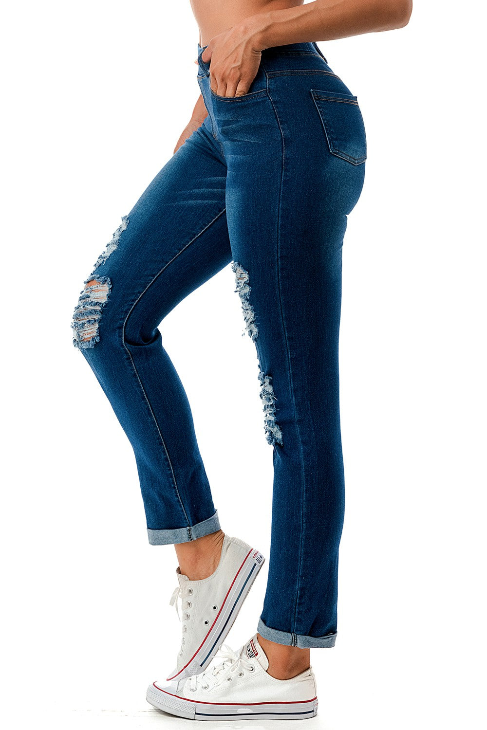 Distress Pull On Denim Mammy Jeans