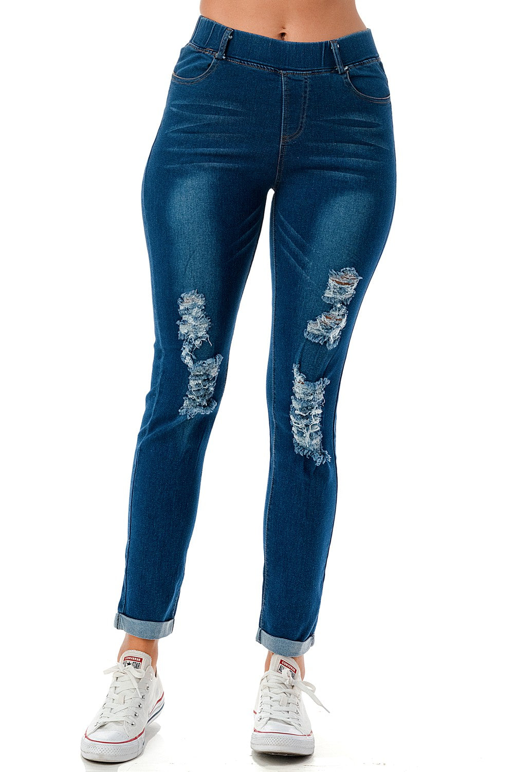 Distress Pull On Denim Mammy Jeans
