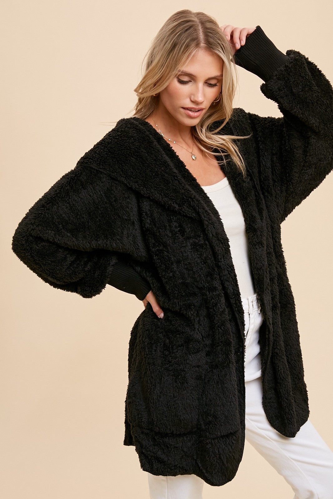 Faux Fur So Soft Plush Hooded Jacket With Pockets