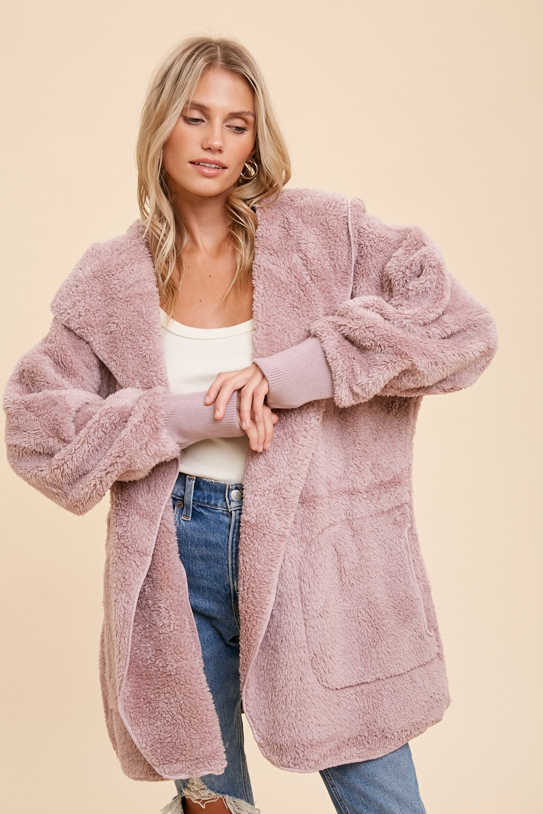 Faux Fur So Soft Plush Hooded Jacket With Pockets