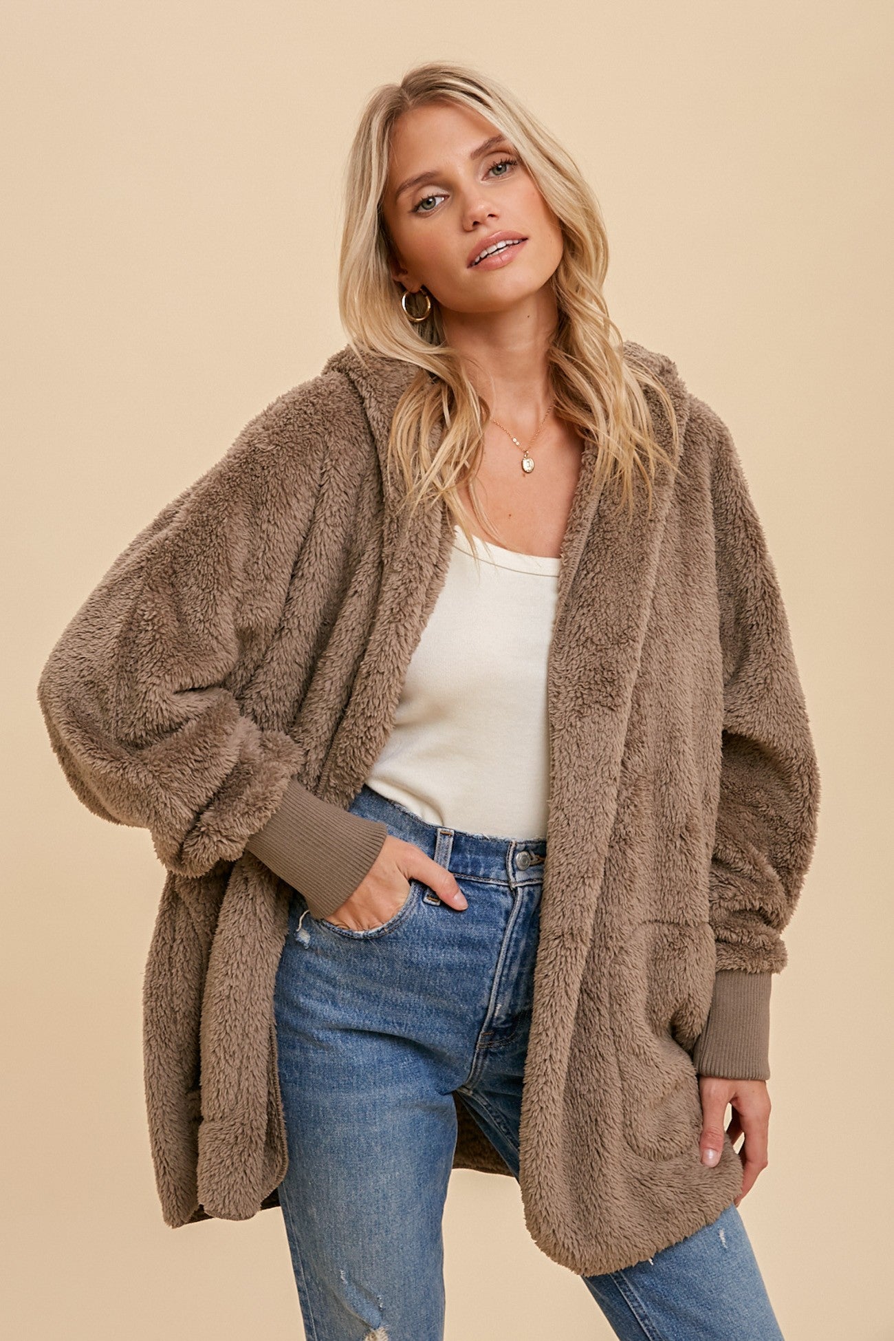 Faux Fur So Soft Plush Hooded Jacket With Pockets