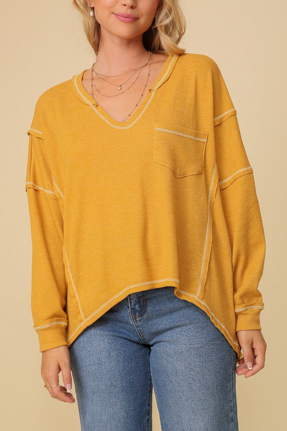 Thermal High Low Vneck Oversized Top