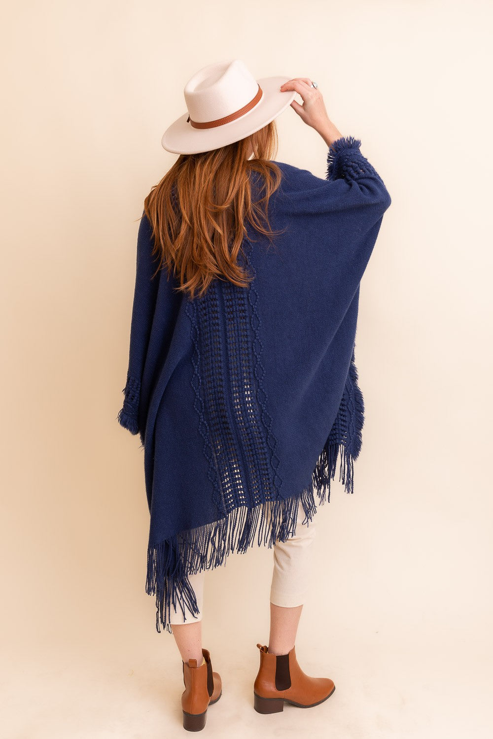 Open Work Frayed Border Bohemian Ruana