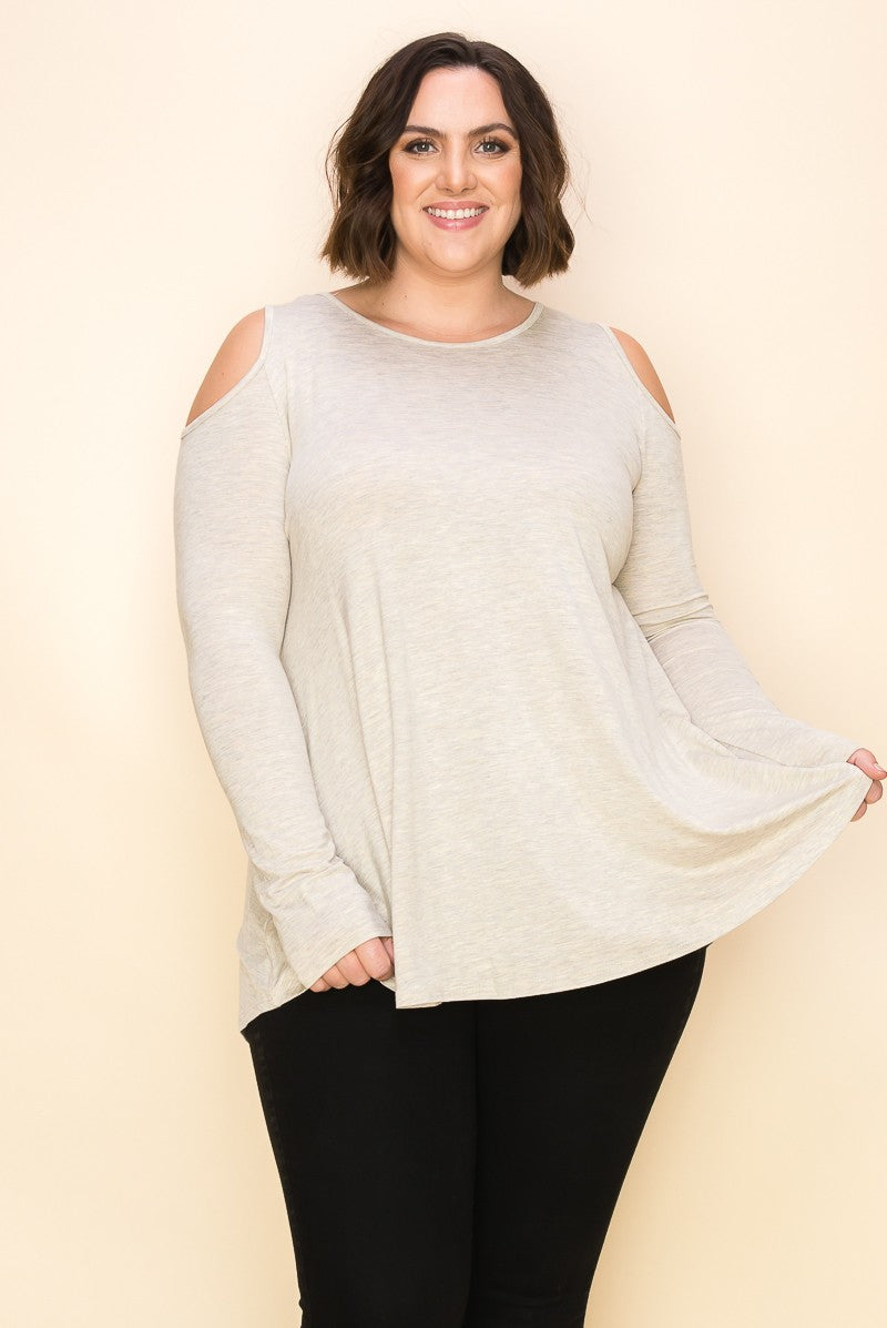 Plus Size Solid Shoulder Accent Loose Fit Top