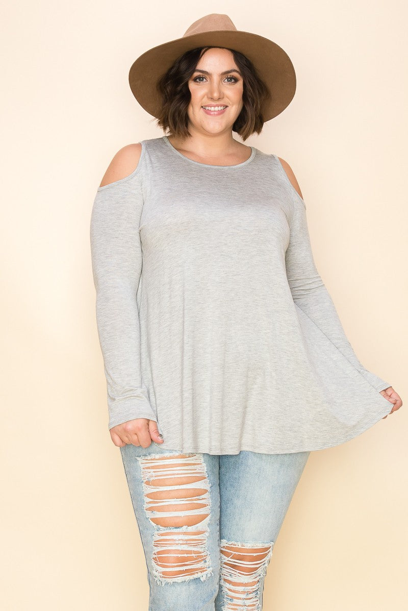 Plus Size Solid Shoulder Accent Loose Fit Top