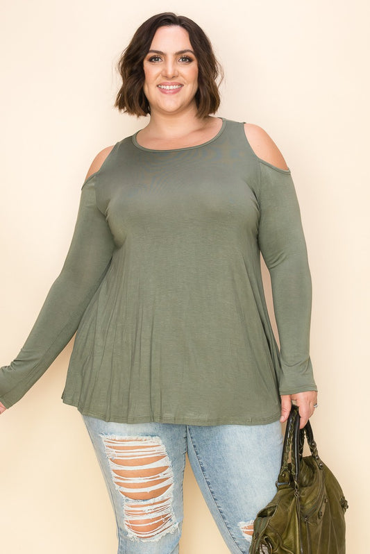 Plus Size Solid Shoulder Accent Loose Fit Top