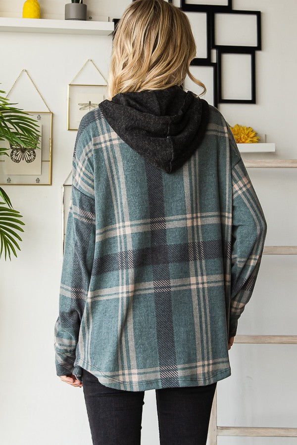 Plaid Button Down Hooded Shacket