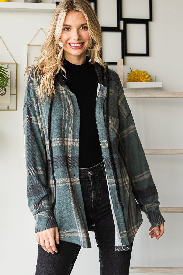 Plaid Button Down Hooded Shacket