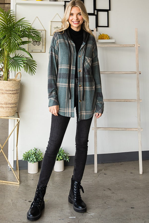 Plaid Button Down Hooded Shacket
